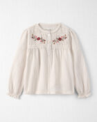 Toddler Girl Organic Cotton Embroidered Gauze Top, image 1 of 4 slides