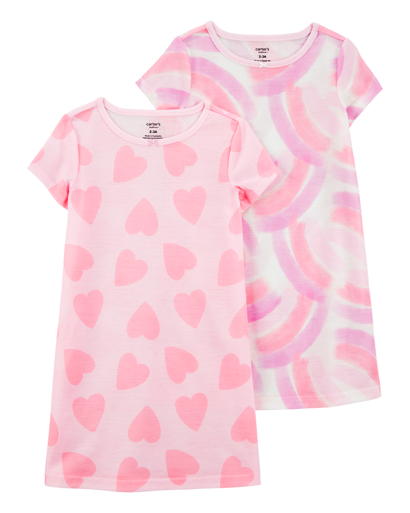 Kid 2-Pack Rainbow Hearts Nightgowns, image 1 of 4 slides