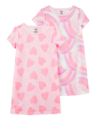 Kid 2-Pack Rainbow Hearts Nightgowns, image 1 of 4 slides