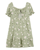 Enfant Robe fleurie à smocks - Vert, image 2 sur 4 diapositives