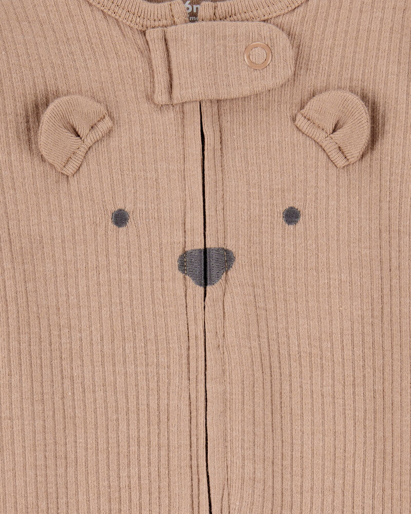 Baby Bear 2-Way Zip Ribbed Sleeper pyjamas, image 2 of 3 slides