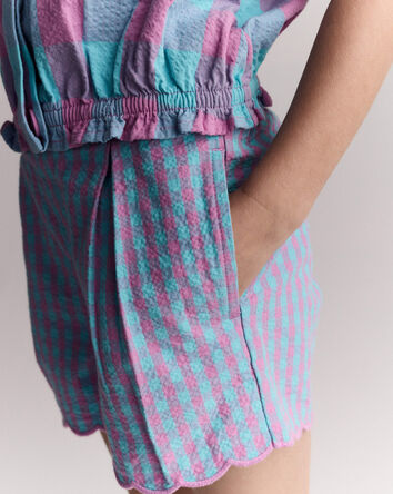Toddler Girl Scalloped Gingham Short - Blue/Purple, 