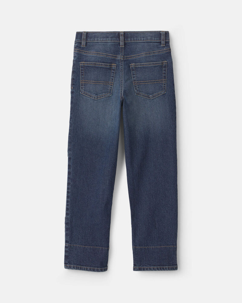 Boys Patched Denim Straight Jeans - Dark Wash, image 2 of 4 slides