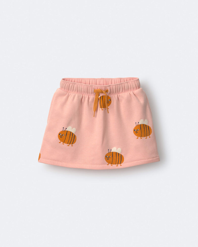 Toddler Girl Pull-On Skirt with Pockets in Bee Print - Light Pink, image 2 of 6 slides