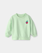 Baby Girl Strawberry French Terry Pullover Sweatshirt - Green, image 1 of 6 slides