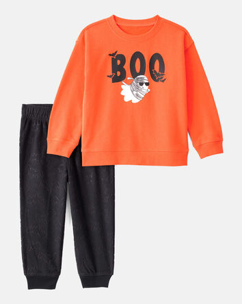Toddler 2-Piece Halloween Ghost Pullover Sweatshirt & Jogger Set - Orange/Black, 
