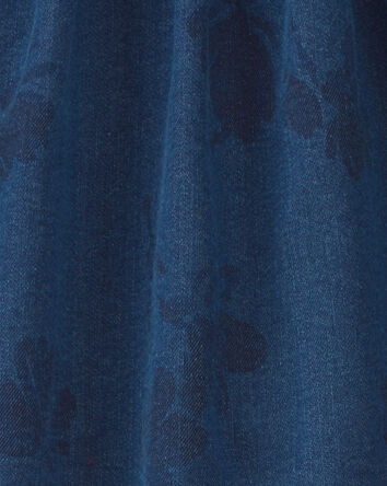 Girls Floral Denim Skirt - Medium Wash, 