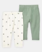 Baby Girl 2-Pack PurelySoft Pull-On Pants - Green/White, image 1 of 6 slides