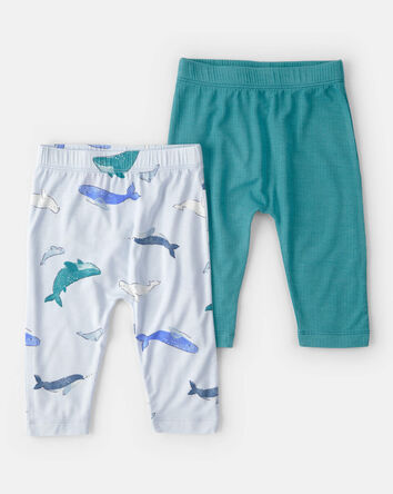 B&eacute;b&eacute; - Emballage 2 pantalons &agrave; enfiler PurelySoft, baleine - Bleu, 