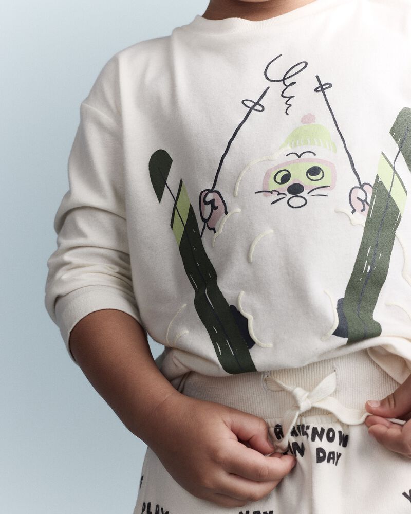 Toddler Skiing Squish Long-Sleeve Relaxed Graphic Tee - Cream, image 4 of 6 slides