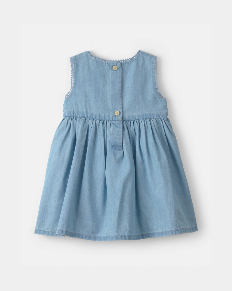 Baby Girl Floral Embroidered Chambray Dress, image 2 of 5 slides