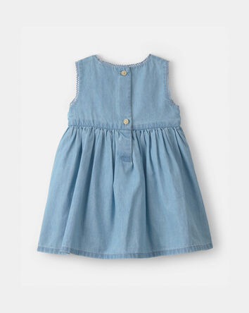 Baby Girl Floral Embroidered Chambray Dress, 