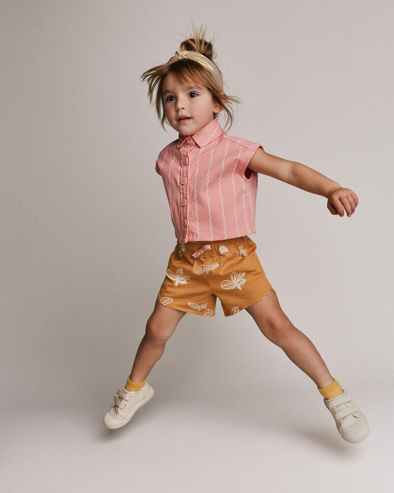 Toddler Girl Dolphin Hem Short in Plant Print - Mustard Yellow, image 3 of 6 slides