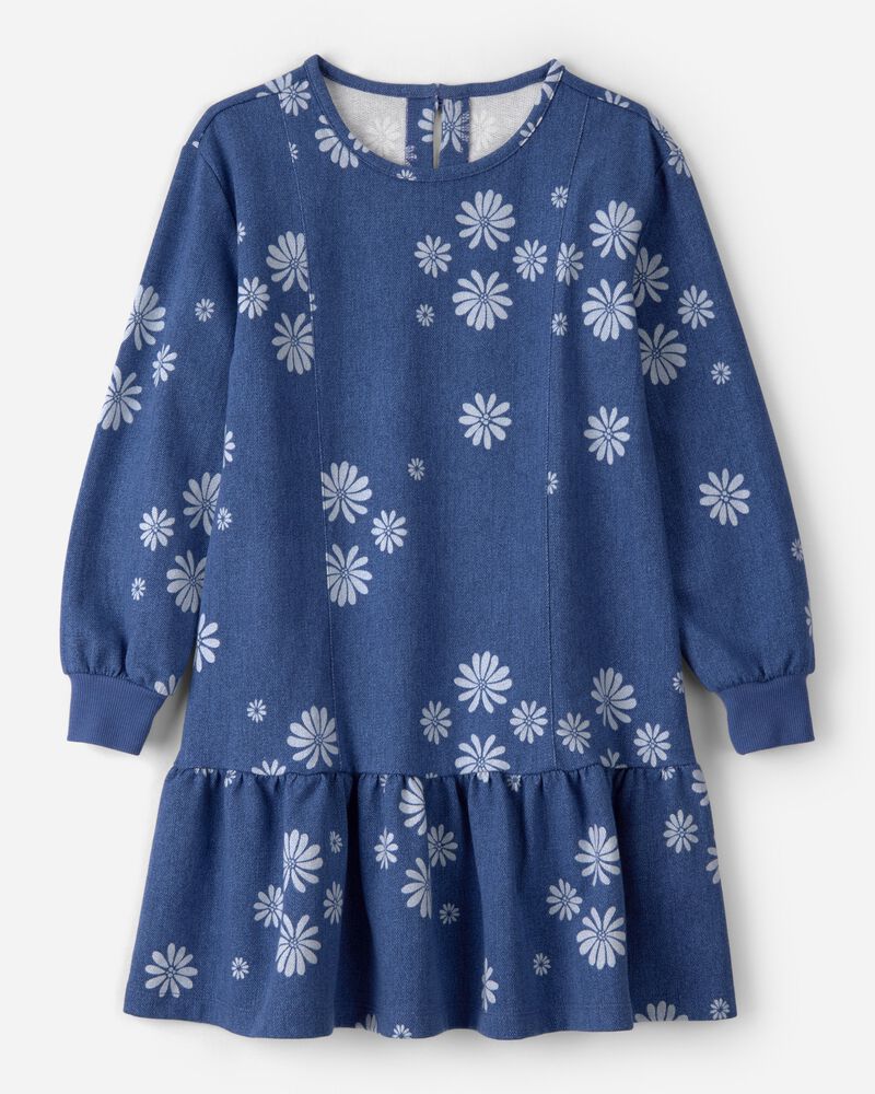 Filles - Robe fleurie &agrave; manches longues - Bleu, image 1 sur 3 diapositives