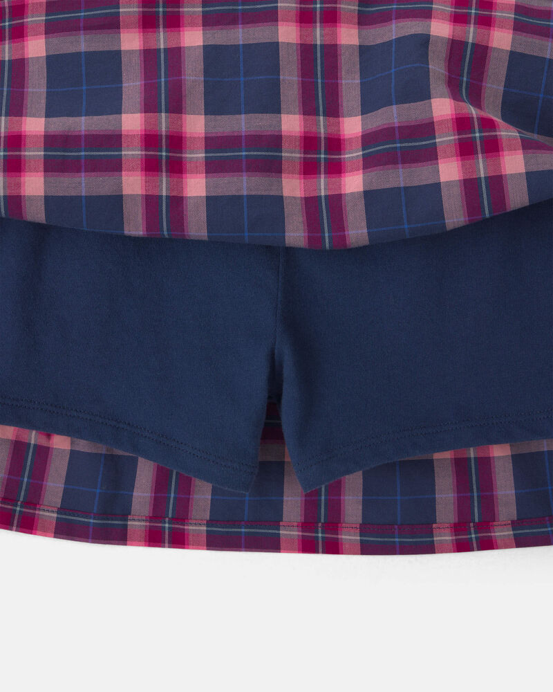 Girls Plaid Cotton Skort - Navy Blue/Pink, image 4 of 6 slides
