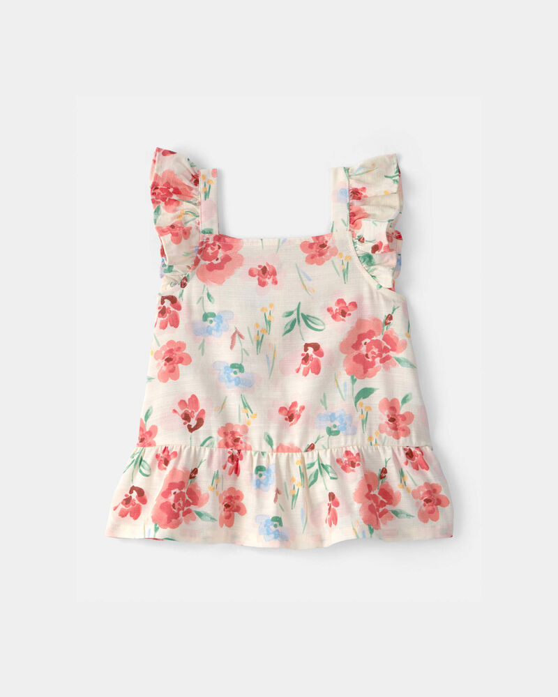 Toddler Girl Floral Peplum Top - Cream, image 1 of 4 slides