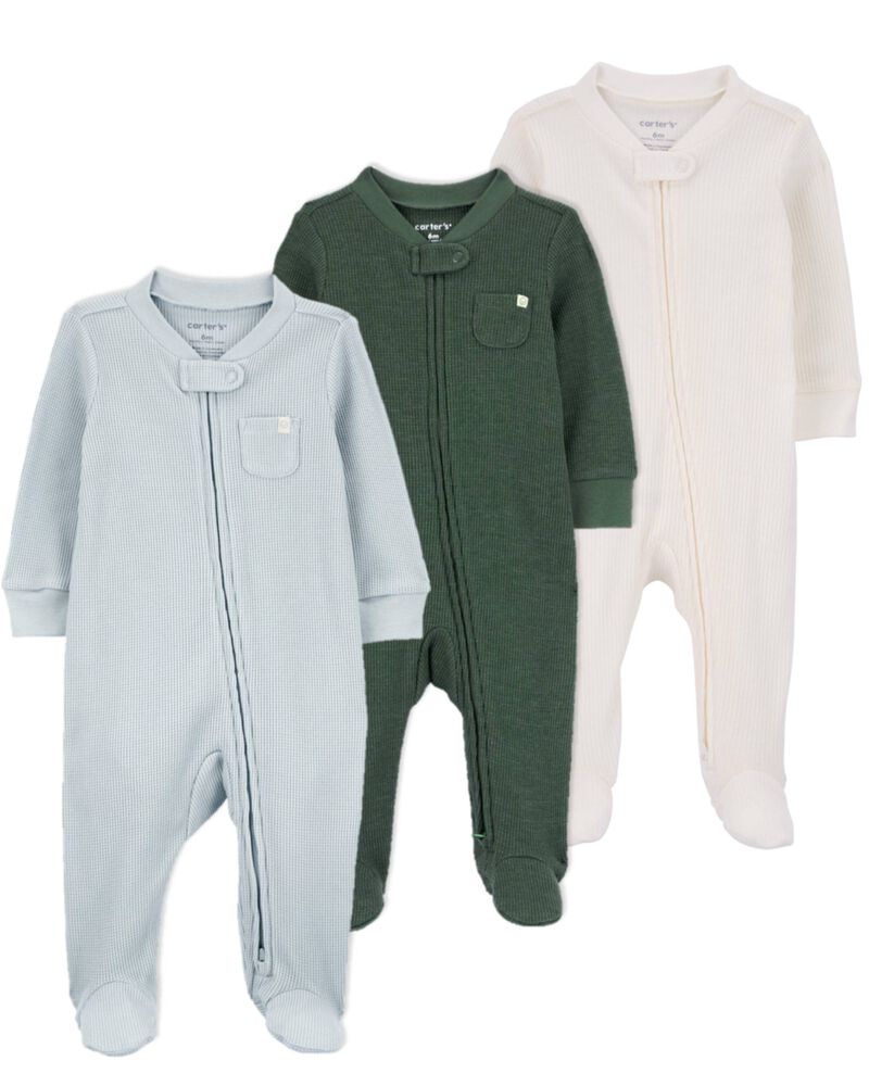 Baby 3-Pack Thermal Textured Sleep & Play Pajamas, image 1 of 7 slides