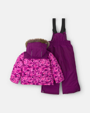 Toddler Girl 2 Piece  Heart Puffer  Snowsuit- Purple, 