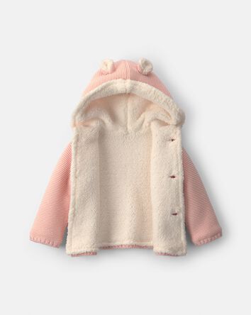 B&eacute;b&eacute; fille - Blouson tricot &agrave; capuchon &agrave; th&egrave;me ourson &ndash; Rose, 