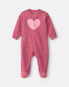 Baby Girl Heart Fleece 2-Way Zip Sleeper - Pink, image 1 of 5 slides