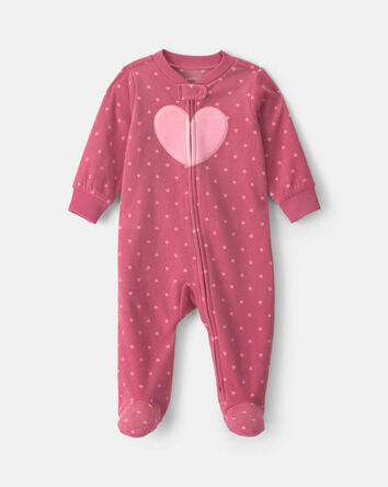 B&eacute;b&eacute; fille - Grenouill&egrave;re en molleton &agrave; fermeture &agrave; glissi&egrave;re double sens et motif c&oelig;ur - Rose, 