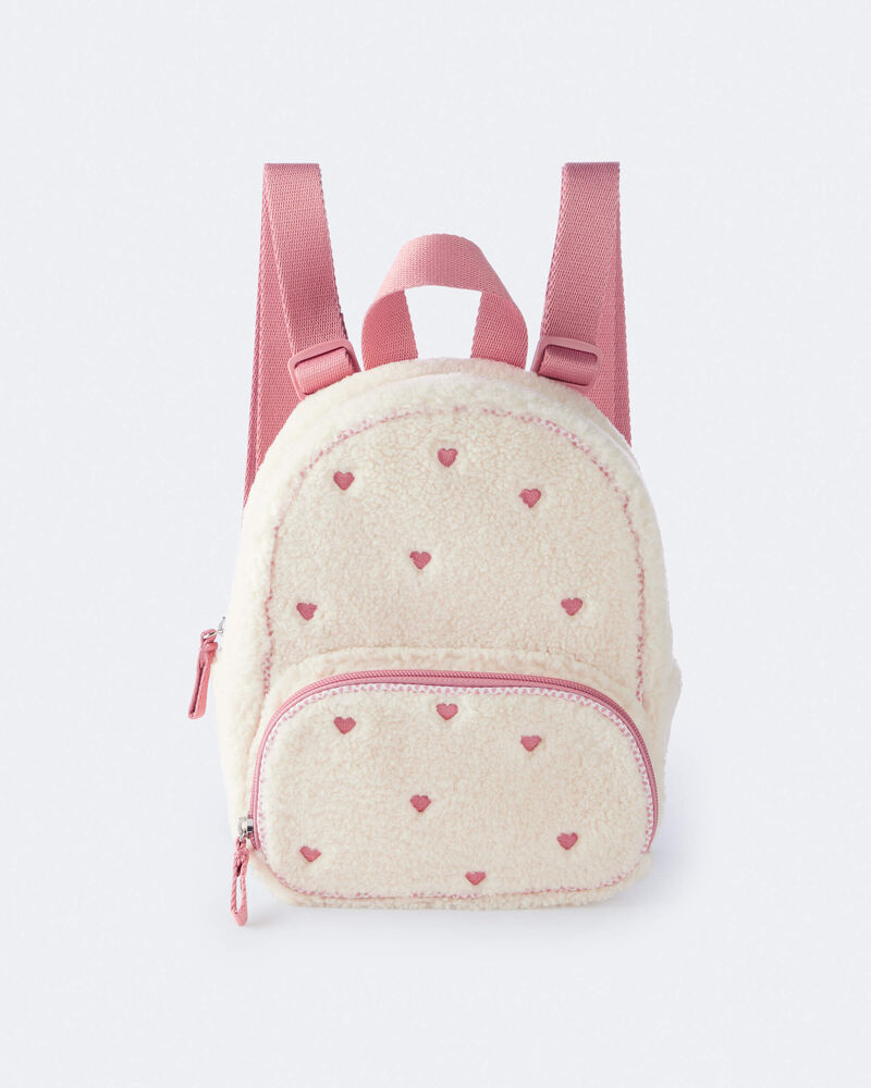Heart Sherpa Backpack - Cream/Pink, image 2 of 7 slides
