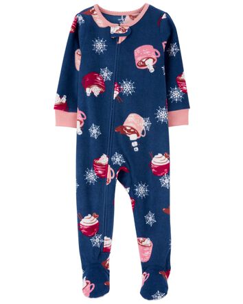 Pyjama 1 pièce à pieds en molleton à motif de chocolat chaud, 