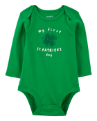 Baby St Patrick's Day Ribbed Long-Sleeve Bodysuit - Green, image 1 of 3 slides