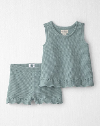 Tout-petit fille - Ensemble 2 pi&egrave;ces haut et short en tricot de coton biologique, 