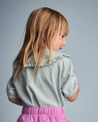 Toddler Girl Peter Pan Collar Top in Stripes - Teal, image 5 of 6 slides