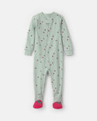 Toddler Girl 1-Piece Apple Thermal Snug Fit Footed Pyjama - Green, image 1 of 5 slides