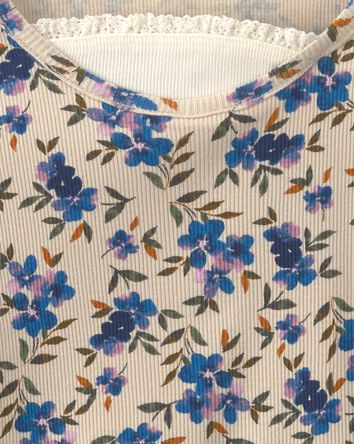 Filles - Haut manches longues &agrave; motif floral - Bleu/Cr&egrave;me, 
