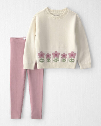 Toddler Girl 2-Piece Organic Cotton Sweater Knit Top & Pant Set, 