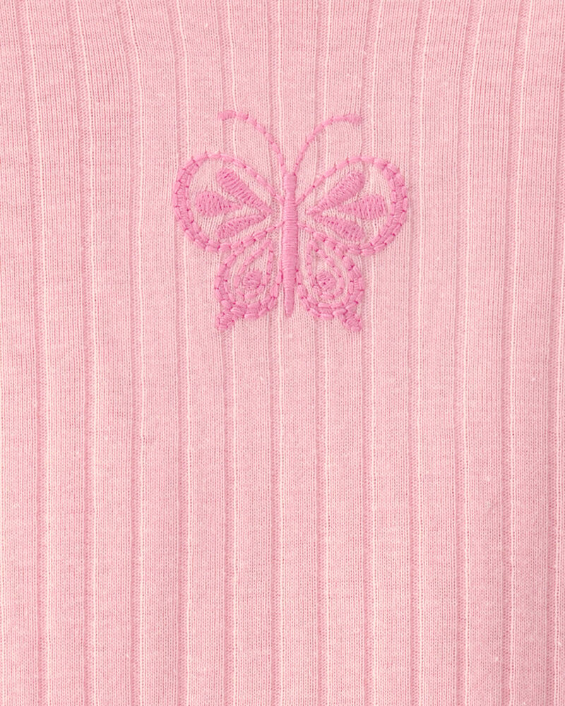 Baby Girl Butterfly Rib Snug Fit 2-Piece Pyjama Set - Pink, image 4 of 5 slides