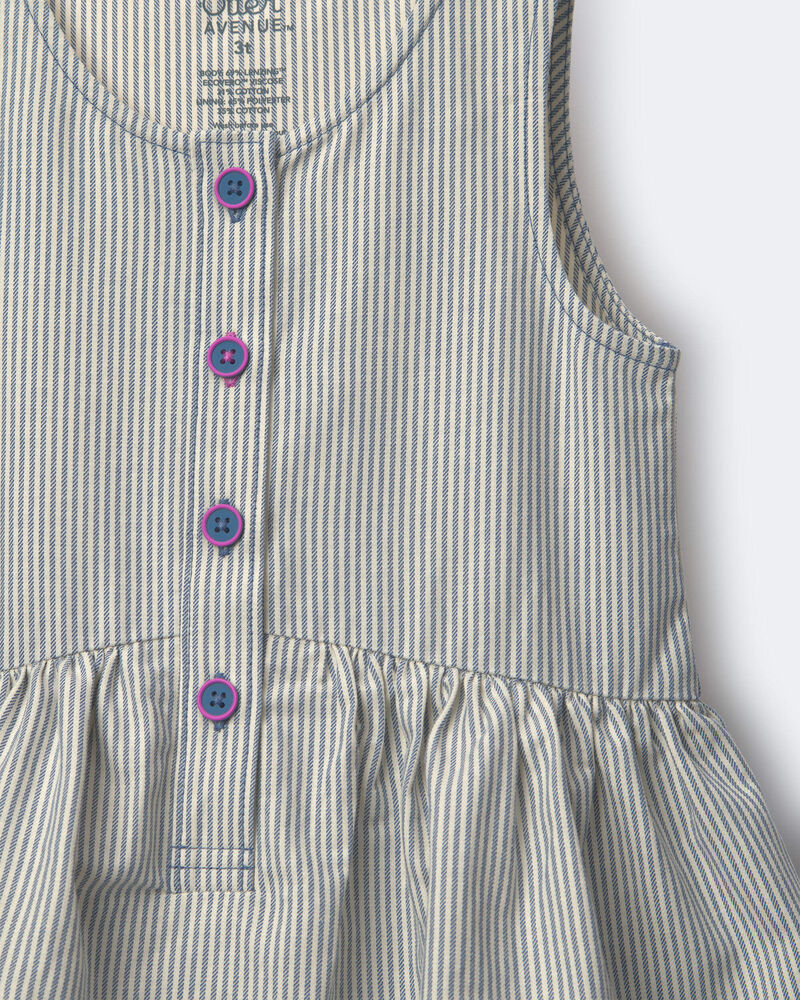 Toddler Girl Tiered Drop-Waist Dress in Stripes - Cream/Slate Blue, image 2 of 2 slides