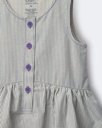 Toddler Girl Tiered Drop-Waist Dress in Stripes - Cream/Slate Blue, 