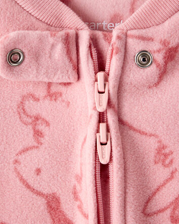 Baby Girl Bunny Print Fleece Long-Sleeve Loose Fit Sleeper - Pink, 