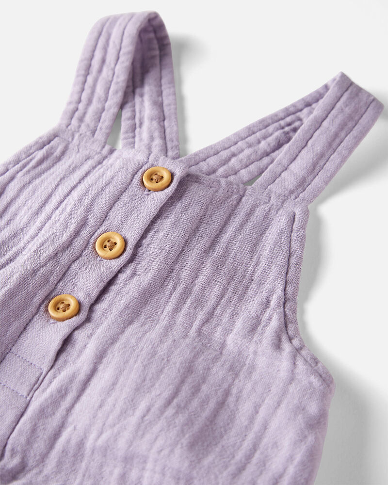 Baby Organic Cotton Gauze Overalls in Lilac, image 3 of 5 slides