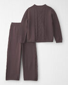 Filles - Ensemble 2 pi&egrave;ces haut &agrave; torsade et pantalon en tricot de coton biologique, image 1 sur 4 diapositives