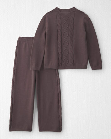 Filles - Ensemble 2 pi&egrave;ces haut &agrave; torsade et pantalon en tricot de coton biologique, 