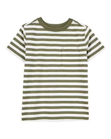 Kid Striped Short-Sleeve Pocket Tee - Olive, 