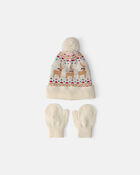 Baby 2-Piece Fair Isle Christmas Beanie & Glove Set - Cream, image 1 of 3 slides
