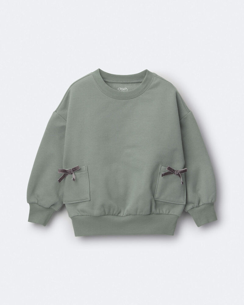 Toddler Girl Otter Sweatshirt&trade; with Bow Pockets - Olive, image 2 of 5 slides