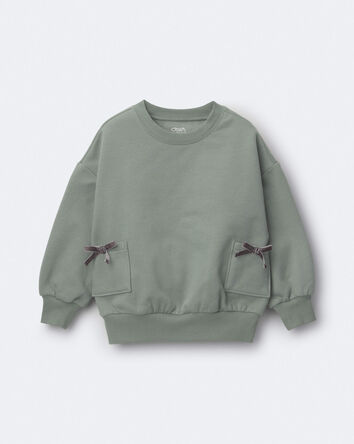 Toddler Girl Otter Sweatshirt&trade; with Bow Pockets - Olive, 