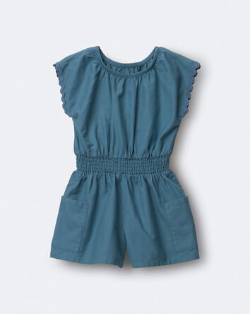Toddler Girl Ric-Rac Swing Romper with Pockets - Teal, 