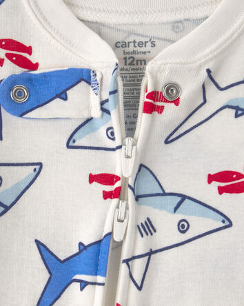 B&eacute;b&eacute; gar&ccedil;on - Pyjama 1 pi&egrave;ce ajust&eacute; en 100 % coton, requin - Ivoire, 
