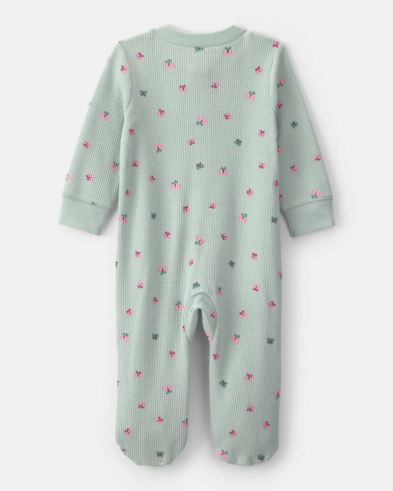 Baby Girl Butterfly Cotton 2-Way Zip Thermal Sleeper - Green, image 2 of 5 slides