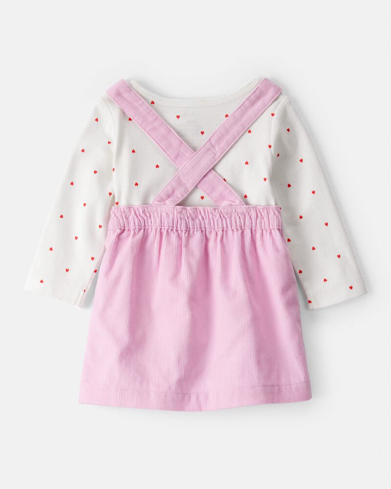 Baby Girl 3-Piece Heart Print Long-Sleeve Dress Set - Pink, image 2 of 6 slides