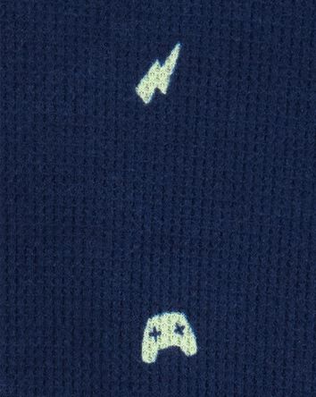 Kid Gamer Print Loose Fit Waffle Knit 2-Piece Pyjamas - Navy, 