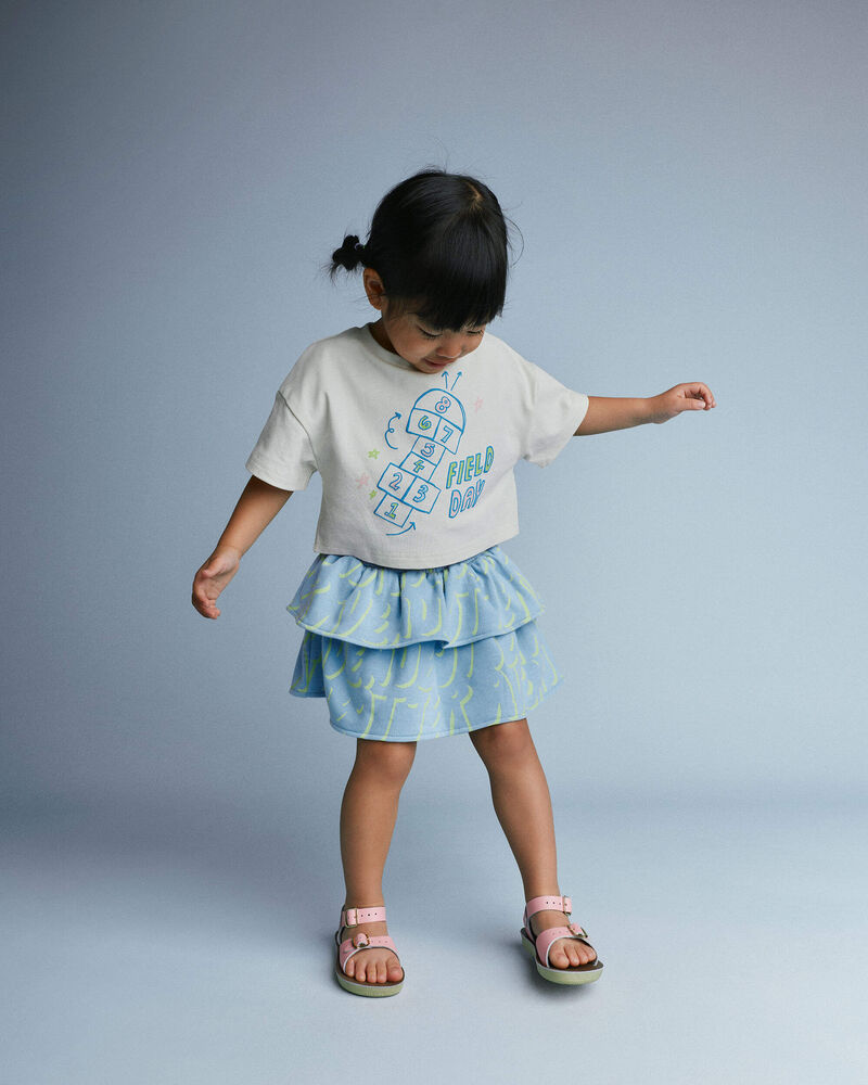 Toddler Girl Smocked Tiered Skirt in Otter Avenue Print - Blue/Lime Green, image 1 of 5 slides